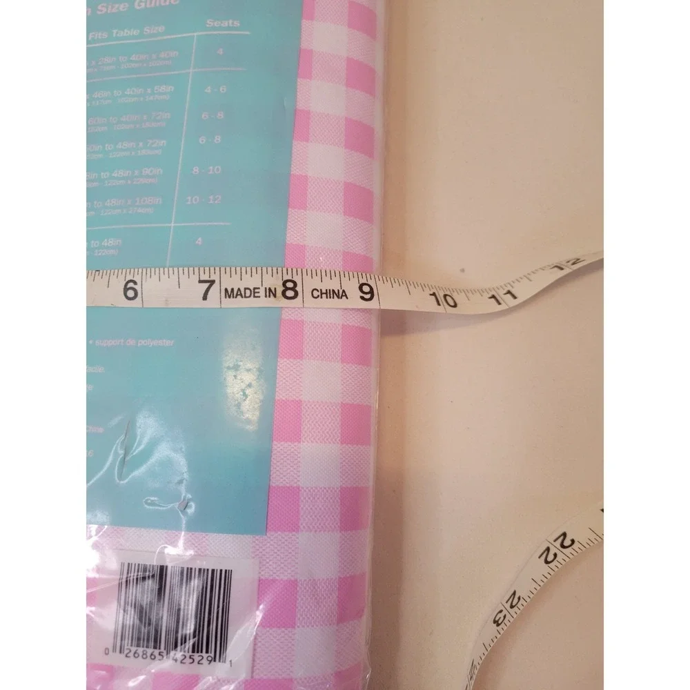 Spring Fling Pink Gingham Vinyl Tablecloth 52x90 Oblong Flannel Backed Picnic